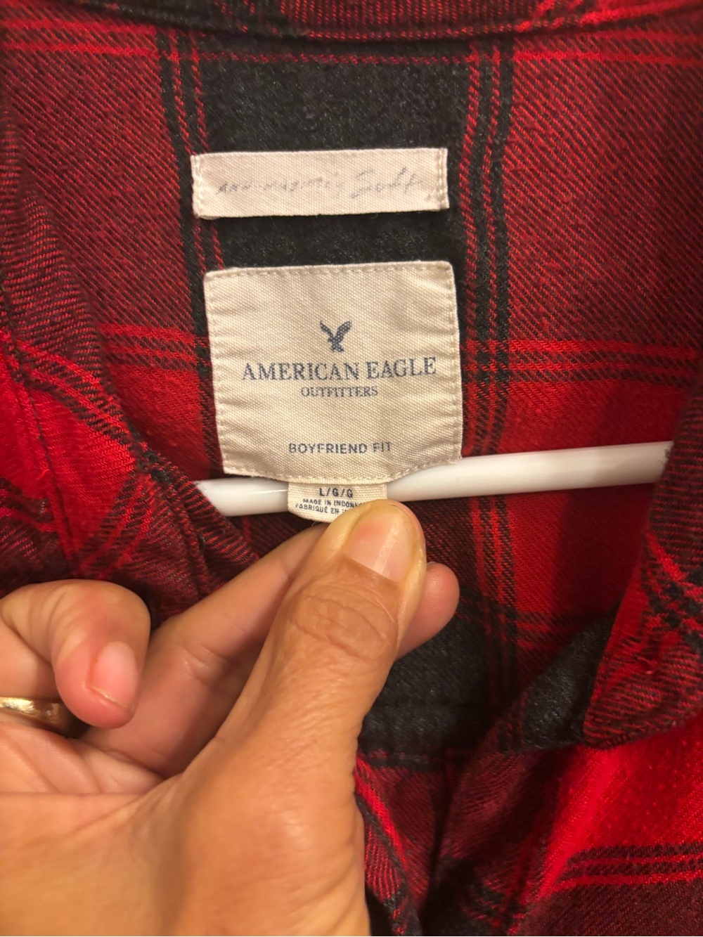 American Eagle Red Plaid Boyfriend Flannel Shirt Sz L